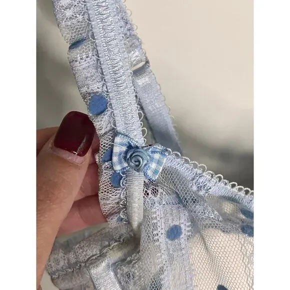 Sheer Blue Polka Dot Lingerie Set - Picture 4 of 10
